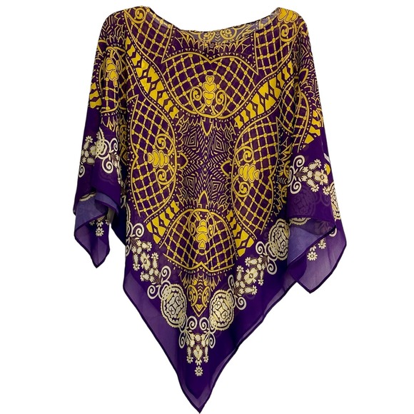 Shaw scarf poncho purple yellow LSU themed Tiger's eye Emerson Street Size S/M - Picture 6 of 7